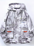 kkboxly  Trendy Robot & Letter Print Jacket For Men, Windproof & Waterproof Zipper Functional Coats For Spring Fall And Winter, Outdoor Men's Wearing