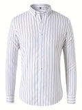 Men's Formal Classic Design Vertical Striped Button Up Shirt, Male Clothes For Spring And Fall Business Occasion