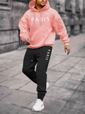 2pcs, Paris Print, Men's Hoodie And Joggers Set For Spring And Fall