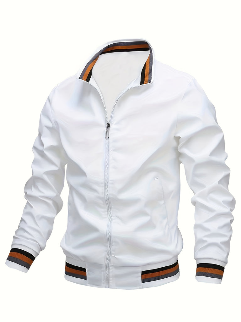 kkboxly  Plus Size Men's Lightweight Soft-Shell Zipper Long Sleeve Sportswear Coat Stand Collar Windbreaker Flight Bomber Jacket