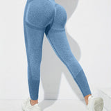 kkboxly  Solid Hip Lifting Stretchy Yoga Leggings, High Waist Fitness Workout Gym Ankle Length Pants, Women's Activewear