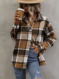kkboxly  Plaid Button Front Jacket, Casual Long Sleeve Lapel Outwear, Women's Clothing