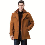 kkboxly  Men's Casual Lapel Overcoat, Single Breasted Winter Jacket Trench Coat For Business Leisure Activities