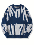 2025 kkboxly  Stylish Letter Knitted Sweater, Men's Casual Warm Slightly Stretch Street Style Round Neck Pullover Sweater For Fall Winter