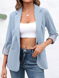 2025 kkboxly  Solid Lapel Blazer, Elegant Open Front Work Office Outerwear, Women's Clothing