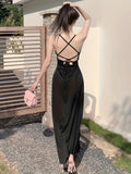 kkboxly  Elegant Backless Halter Neck Dress, Sleeveless Solid Color Maxi Length Dress, Women's Clothing