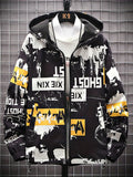 Graffiti & Cartoon Bear Pattern Hooded Windbreaker Reversible Jacket, Men's Casual Chic Zip Jacket For Spring Fall
