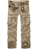 dunnmall  kkboxly  Cotton Solid Multi Flap Pockets Men's Straight Leg Cargo Pants,  Loose Casual Outdoor Pants, Men's Work Pants For Hiking Fishing Angling