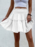 kkboxly  Textured Ruffle Hem Skirt, Casual Smocked Waist Skirt For Spring & Summer, Women's Clothing