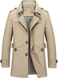 kkboxly  Men's Casual Button Cotton Notched Collar Long Sleeves Trench Jackets For Spring & Fall