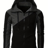 2025 kkboxly  Men's Fleece Sports Zipper Hooded Long Sleeves Drawstrings Color Block Sweatshirt With Pockets