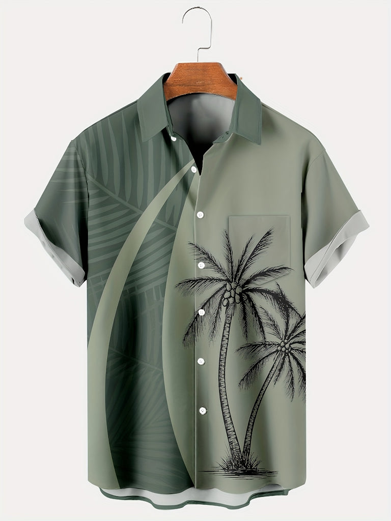 kkboxly  Oversized Hawaiian Coconut Tree Print Shirt for Men - Comfy Short Sleeve Aloha Shirt for Beach and Summer Casual Wear