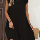 kkboxly  Ruffle Hem Ruched Loose Dress, Casual Solid Color Sleeveless Dress For Spring & Summer, Women's Clothing