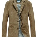 kkboxly  Men's Solid Color Revere Collar Blazer, Casual Vintage Trendy Coat For Spring Autumn