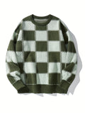 kkboxly  Men's Checkerboard Knitted Sweater - Warm and Stretchy Casual Pullover for Fall and Winter
