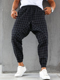 Men's Plaid Drawstring Sweatpants, Pocket Casual Comfy Hip Pop Jogger Pants, Men's Clothing