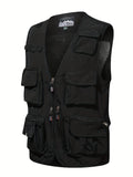 kkboxly Men's Zipper Pockets Cargo Vest: V Neck Zip Up Outwear for Spring/Summer Outdoor Activities!