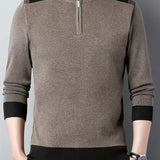 kkboxly  Men's Stylish Loose Solid Knitted Sweater, Casual Slightly Stretch Breathable Long Sleeve Turtle Neck Top For City Walk Street Hanging Outdoor Activities