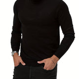 kkboxly  Cotton Blend Turtle Neck Knitted Slim Sweater, Men's Casual Warm Solid High Stretch Pullover Sweater For Fall Winter