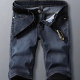 kkboxly  Washed Cotton Blend Denim Shorts, Men's Casual Street Style Distressed Mid Stretch Denim Shorts For Summer