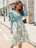 kkboxly  Floral Dress Long Sleeve High Waist A-Line Midi Dress, Casual Loose Dress, Women's Clothing