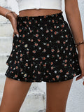 kkboxly  Floral Print Ruffle Hem Shorts, Casual Shorts For Spring & Summer, Women's Clothing