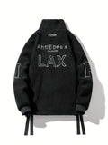 kkboxly kkboxly  Men's Fashion Lax Print Fleece Jacket, Casual Slightly Stretch Stand Collar Zip Up Windproof Warm Coat For Winter