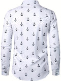kkboxly  Men's Fashion Anchor Graphic Print Shirt For Spring/autumn, Oversized Long Sleeve Shirt For Males, Men's Clothing, Plus Size