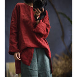 2025    Su Nian Weiyang, Autumn Zen/Cotton and Linen Retro Spring and Autumn Pullover Split Sleeve Hemp Shirt Women's Clothing