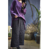 2025    Su Nian Weiyang, Autumn Zen/Cotton and Linen Retro Spring and Autumn Pullover Split Sleeve Hemp Shirt Women's Clothing