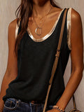kkboxly  Contrast Trim Crew Neck Tank Top, Casual Sleeveless Tank Top For Summer, Women's Clothing