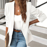 kkboxly  Solid Lapel Blazer Jacket, Casual Long Sleeve Work Office Outerwear With Pockets, Women's Clothing