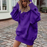 realaiot  Solid Drawstring Hoodie, Casual Long Sleeve Drop Shoulder Hoodie, Women's Clothing