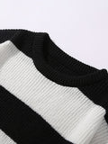 kkboxly  Men's Color Block Knitted Sweater, Warm Trendy Loose Pullover, Mens Clothing
