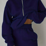 kkboxly  Casual Matching Two-piece Set, Zip Up Sweatshirt  & Solid Sweatpants Outfits, Women's Clothing