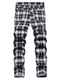 kkboxly  Plaid Pattern Slim Fit Jeans, Men's Casual Mid Stretch Chic Jeans For The Four Seasons