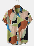 kkboxly  Men's Color Block Lapel Short Sleeve Shirt