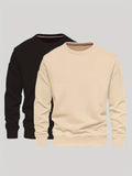 2Pcs Trendy  Solid Sweatshirt, Men's Casual Classic  Design Crew Neck Pullover Sweatshirt For Men Fall Winter