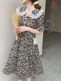 kkboxly  Ditsy Floral Print Dress, Cute Short Sleeve Slim Waist Dress, Women's Clothing