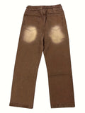 Men's Stylish Alphabets Pattern Denim Trousers With Pockets, Causal Breathable Comfy Jeans For City Walk Street Hanging Outdoor Activities