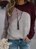 kkboxly  Stripe Print Colorblock Crew Neck T-Shirt, Casual Long Sleeve Top For Spring & Fall, Women's Clothing
