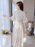 kkboxly  Floral Print Ruffle Hem Dress, Elegant V Neck Short Sleeve Dress, Women's Clothing