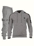 kkboxly Men's Casual 2pcs Set, High Stretch Sports Hoodie & Multi Pocket Joggers Matching Set For Gym Workout Training