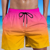 kkboxly  Men's Plus Size Gradient Color Shorts Beach Pants Holiday Shorts, Elastic Drawstring Sports Short Pants