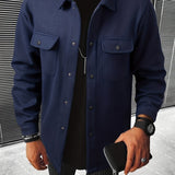 Men's Casual Single Breasted Coat, Chic Flap Pocket Jacket For Fall Winter