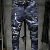 kkboxly  Men's Stylish Slim Fit Royal Blue Jeans With Embroidered Print