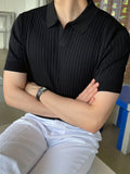 kkboxly  Knitting Short Sleeve Polo Shirts, V-neck Button Up Casual Tops, Men's Clothing