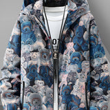 kkboxly  Men's Floral Print Hooded Jacket, Casual Trendy Zip Uo Hoodie For Spring Fall