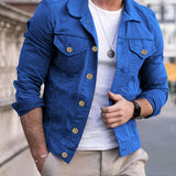 kkboxly  Men's Denim Lapel Shirt, Active Slightly Stretch Breathable Button Up Long Sleeve Shirt For Outdoor