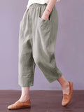 kkboxly  Solid Simple Capri Pants, Casual Elastic Waist Pants With Pockets, Women's Clothing